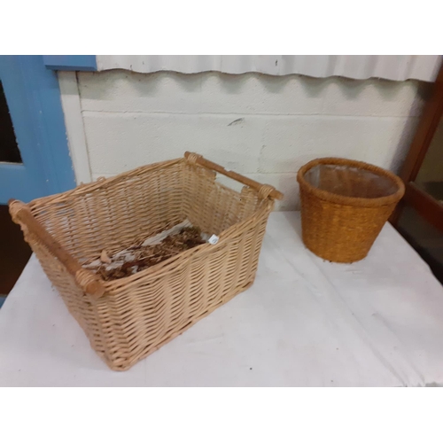 126 - Large Wicker Log Basket along with a Woven Basket - log basket approx 30cm tall, 59cm wide 47cm deep... 