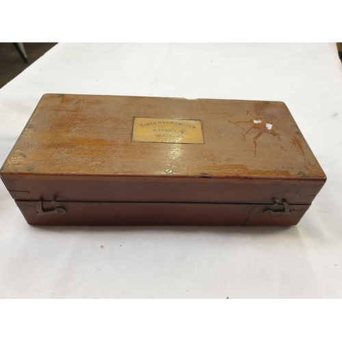 190 - Vintage Brass Skies Hydrometer in Mahogany Box.