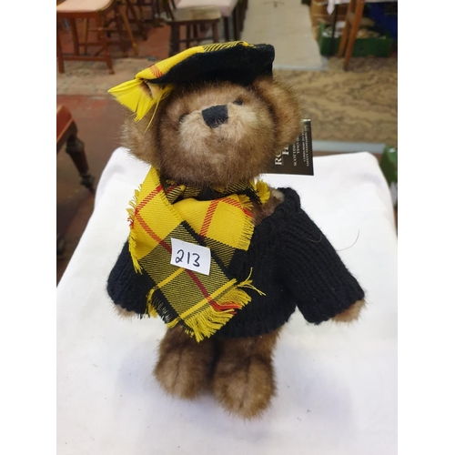 213 - Ronnie Hek Articulated Teddy Bear with Black Jersey & Scarf.