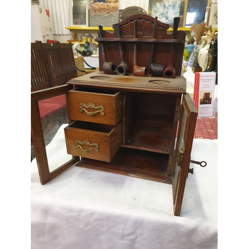 237 - Oak Pipe Smokers Cabinet with Selection of Pipes.