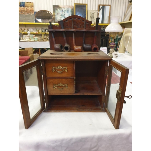 237 - Oak Pipe Smokers Cabinet with Selection of Pipes.