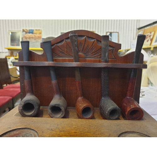 237 - Oak Pipe Smokers Cabinet with Selection of Pipes.