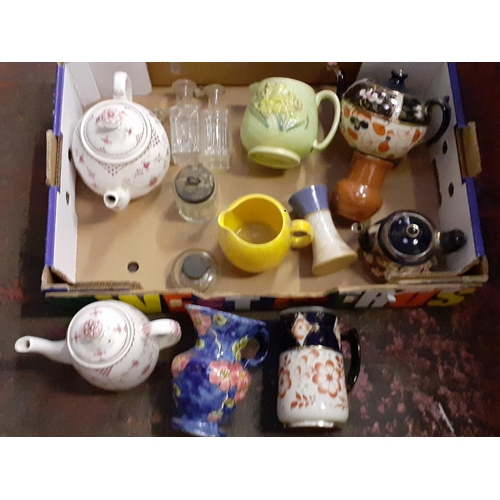 30 - Box of Assorted Jugs, Teapots, Glass Inkwell to Include Sadler, PKB etc.