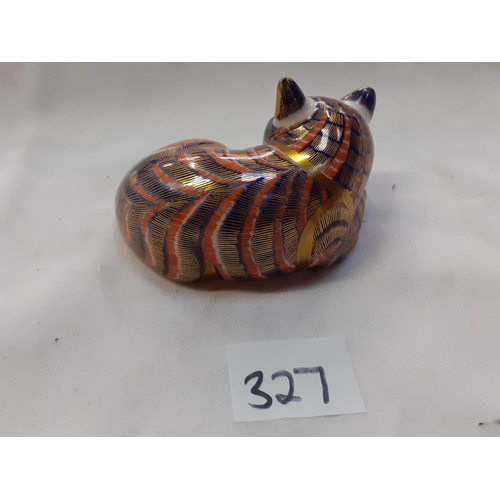 327 - Royal Crown Derby Sleeping Kitten Paperweight with Gold Stopper.