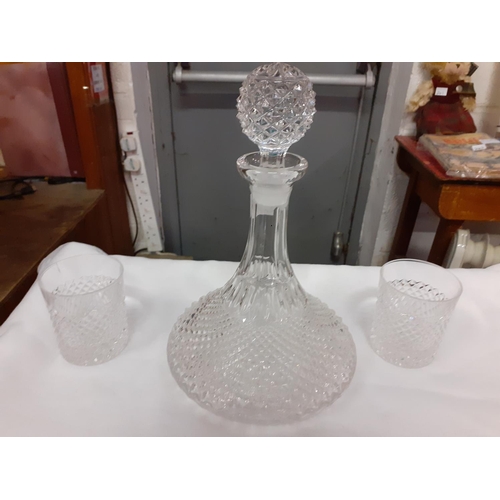 339 - Ship’s Decanter & Stopper Height c.28cm (c11”) and Three Glasses.