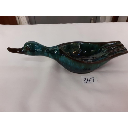 347 - Blue Mountain Pottery Green Drip Glaze Duck Trinket Dish Length c.24cm (c.9.5”).