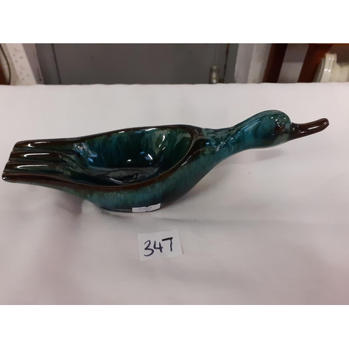 347 - Blue Mountain Pottery Green Drip Glaze Duck Trinket Dish Length c.24cm (c.9.5”).