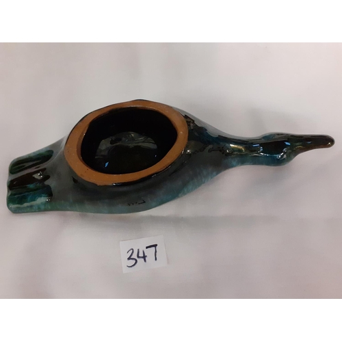 347 - Blue Mountain Pottery Green Drip Glaze Duck Trinket Dish Length c.24cm (c.9.5”).