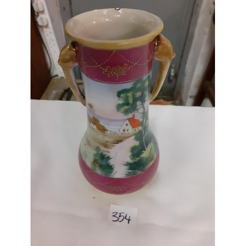 354 - Kinjo China Hand Painted Nippon Twin Handled Vase - Approx 7