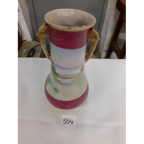 354 - Kinjo China Hand Painted Nippon Twin Handled Vase - Approx 7