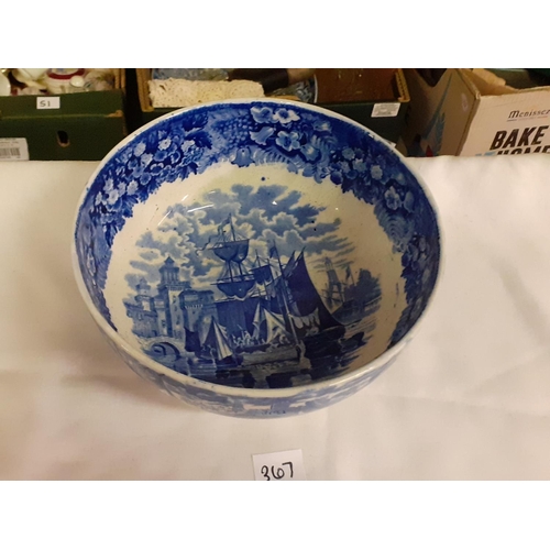 367 - Large Blue & White Bowl - approx 22cm in diameter.