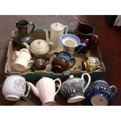 38 - Box of Assorted Teapots, Coffee Pots, Jugs to Include James Kent, Lustre & Prinknash etc.