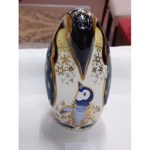 408 - Royal Crown Derby Penguin and Chick Paperweight with Gold Stopper.