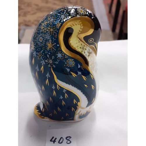 408 - Royal Crown Derby Penguin and Chick Paperweight with Gold Stopper.