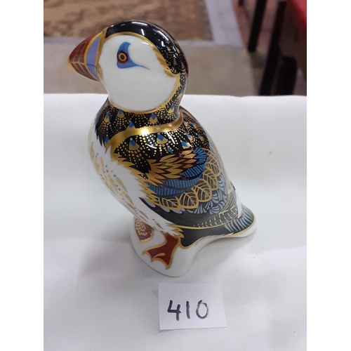 410 - Royal Crown Derby Puffin Paperweight with Gold Stopper.