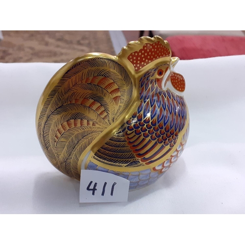 411 - Royal Crown Derby Rooster Paperweight with Gold Stopper.