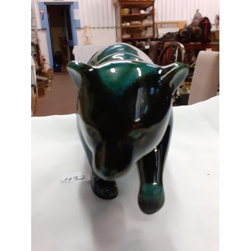 432 - Blue Mountain Pottery Green Drip Glaze Bear Length c.28cm (c.11”) - chip to ear.