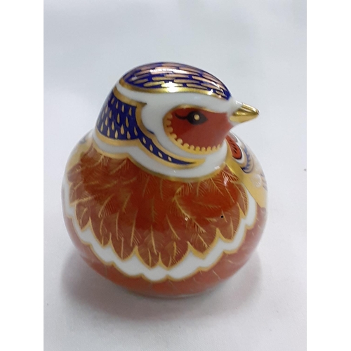 445 - Royal Crown Derby Chaffinch Paperweight with Gold Stopper.