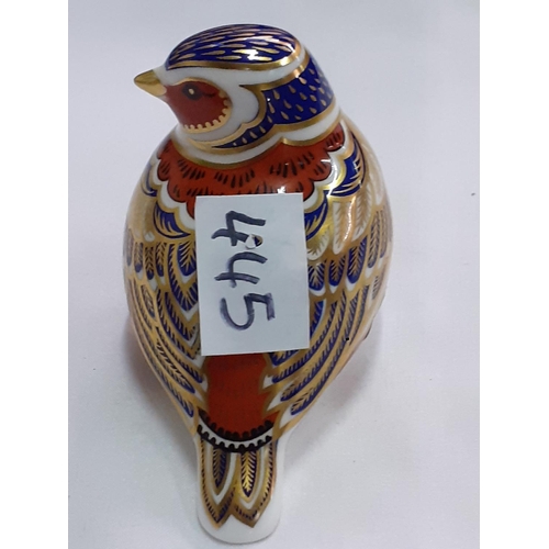 445 - Royal Crown Derby Chaffinch Paperweight with Gold Stopper.