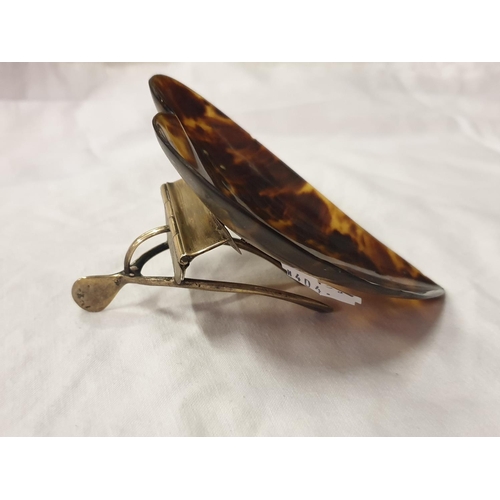 455 - Tortoise Shell Heart Shaped Dish with Silver Hallmarked Wish Bone Stand.