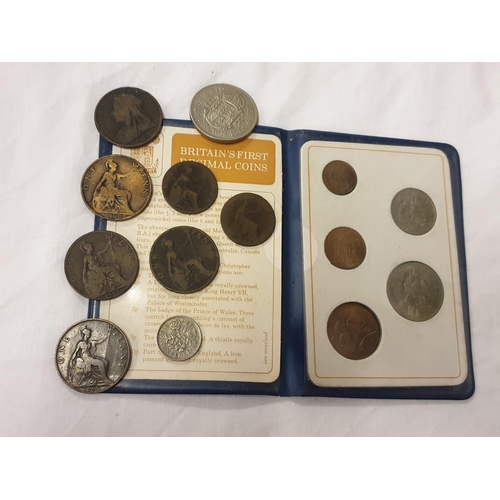 458 - Cased Britain's First Decimal Coins along with Other Coins.