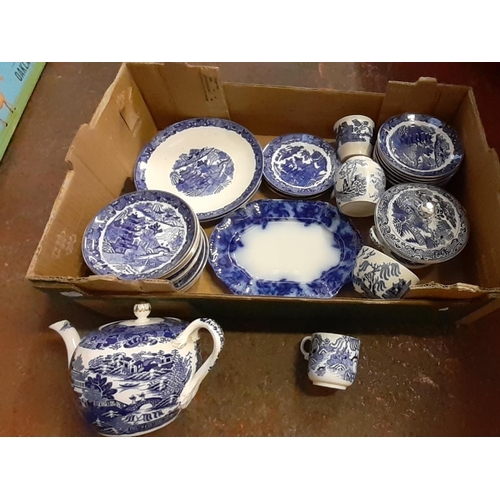 48 - Box of Blue & White China to Include Willow Pattern.