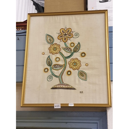 488 - Framed & Glazed Floral Needle Work Picture.