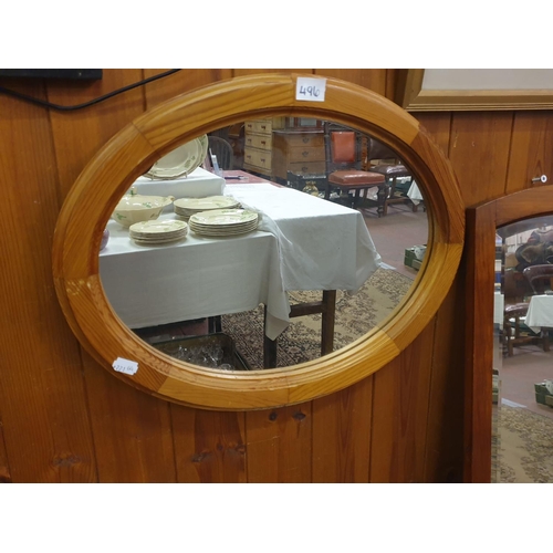 496 - Pine Framed Oval Wall Mirror.