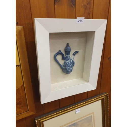 498 - 3D Framed Blue & White Coffee Pot.