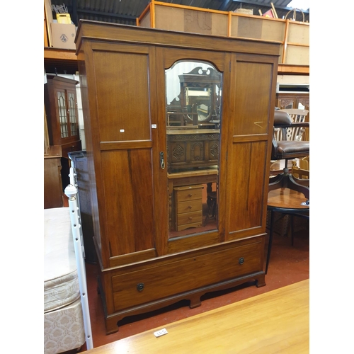 592 - Large Mahogany Single Mirrored Door Wardrobe with Full Length Single Drawer to Base - approx 2m high... 