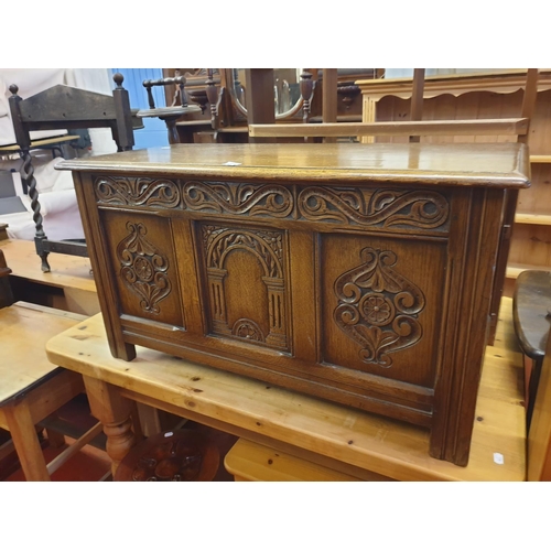 596 - Solid Oak Blanket Box with Carved Front - 20