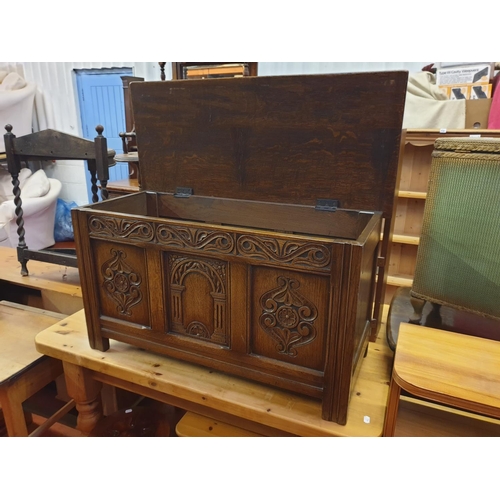 596 - Solid Oak Blanket Box with Carved Front - 20