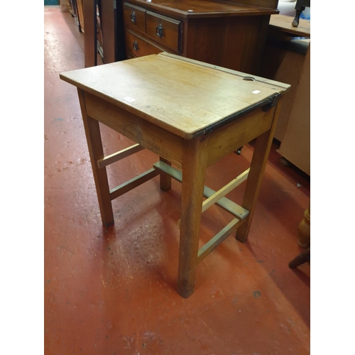 599 - Vintage Pine Lift Lid School Desk with Inkwell.