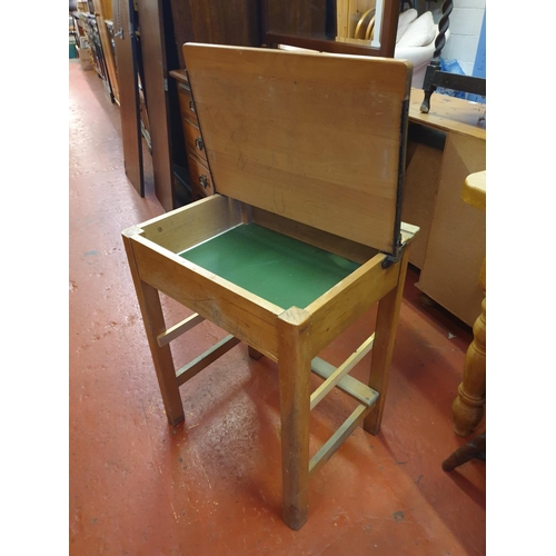 599 - Vintage Pine Lift Lid School Desk with Inkwell.