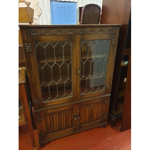 602 - Jaycee Furniture Linen Fold, Glazed Top Cabinet over Double Cupboard - approx 54