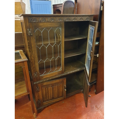 602 - Jaycee Furniture Linen Fold, Glazed Top Cabinet over Double Cupboard - approx 54