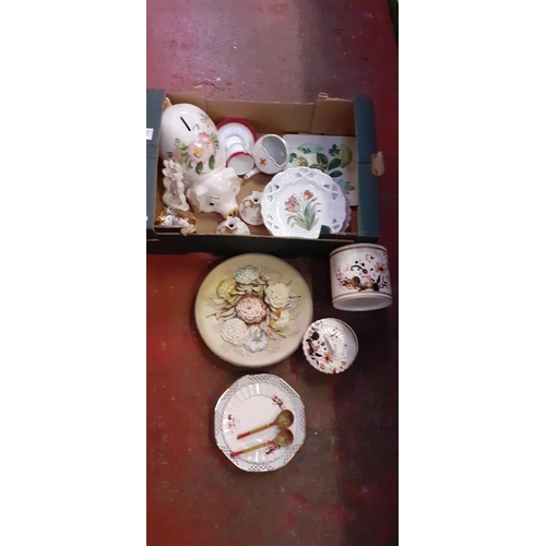 61 - Box of China to Include Plates, Cup & Saucer, Pig Money Bank etc.