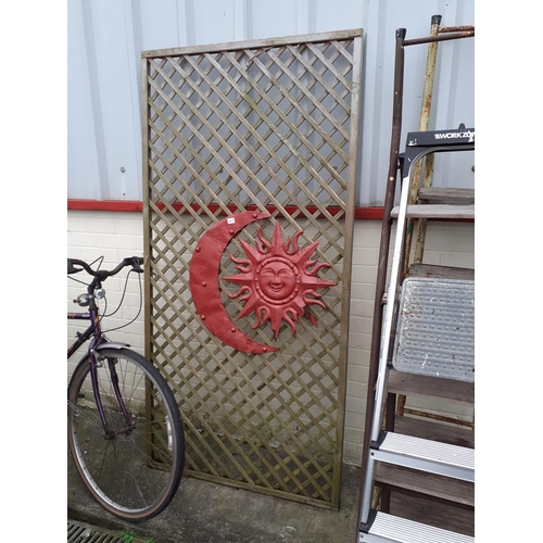 663 - Large Trellis Panel with Metal Moon & Sun Decor.