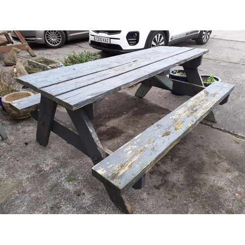 673 - Large Solid Oak Garden Table with Bench Seats - 180cm long.