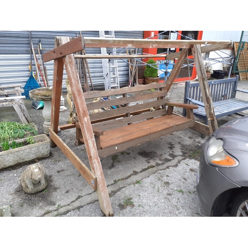 675 - Large Wooden Triple Swing Seat.