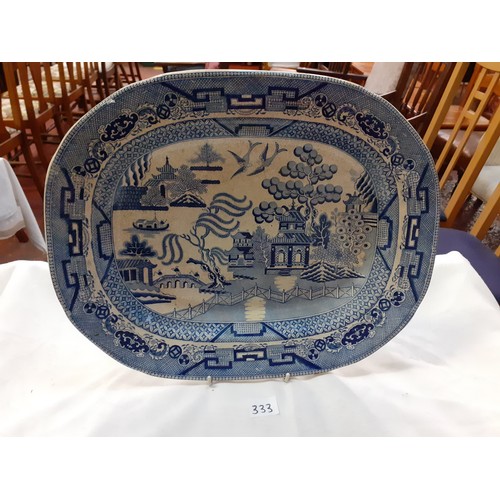 333 - Staffordshire Blue & White Willow Pattern Meat Plate.