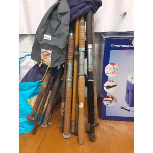 148 - Quantity of Vintage Canes & Fishing Reels.