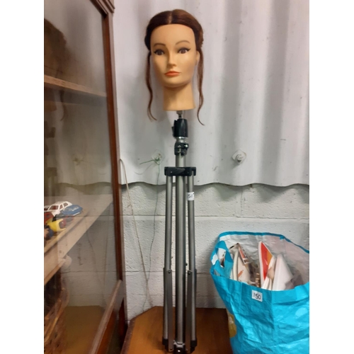 151 - Headgear Professionals Hairdressing Training Head Dummy with Real Hair on Adjustable Tripod Stand.