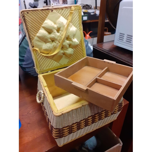 160 - Small Woven Sewing Basket with Cushioned Top.