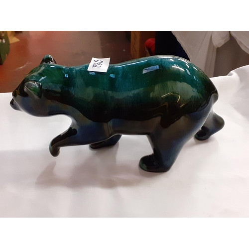 292 - Blue Mountain Pottery Green Drip Glaze Bear Length c.28cm (c.11”) - chip to ear.