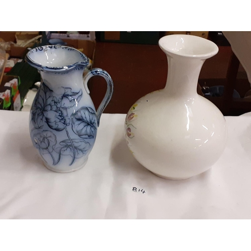 314 - Pink & Yellow Floral Vase along with a Blue & White Jug.