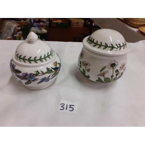 315 - Pair of Portmeirion Botanic Garden Lidded Jars/Sugar Bowls.