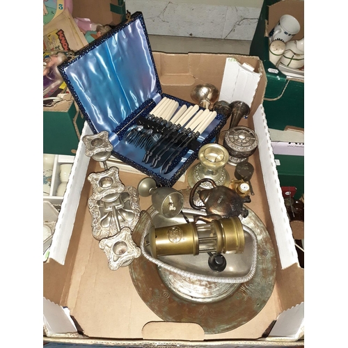 35 - Box to Include Plated Ware, Boxed Cutlery, Boxed Placemats, Musical Miners Lamp etc.