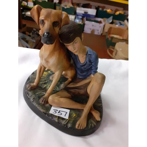 357 - Royal Doulton Buddies Boy with Dog Figure HN 2546 Height c.16cm (c.6.25”).