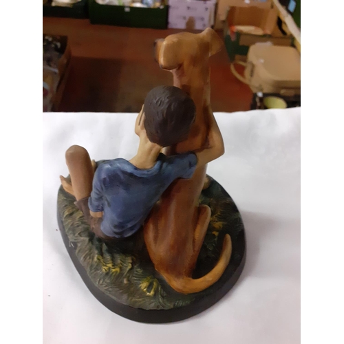 357 - Royal Doulton Buddies Boy with Dog Figure HN 2546 Height c.16cm (c.6.25”).